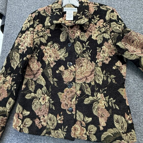 Vtg Jessica Howard Jacket Women Large Artsy Floral Black Tapestry Blazer Size 12 - Picture 1 of 16